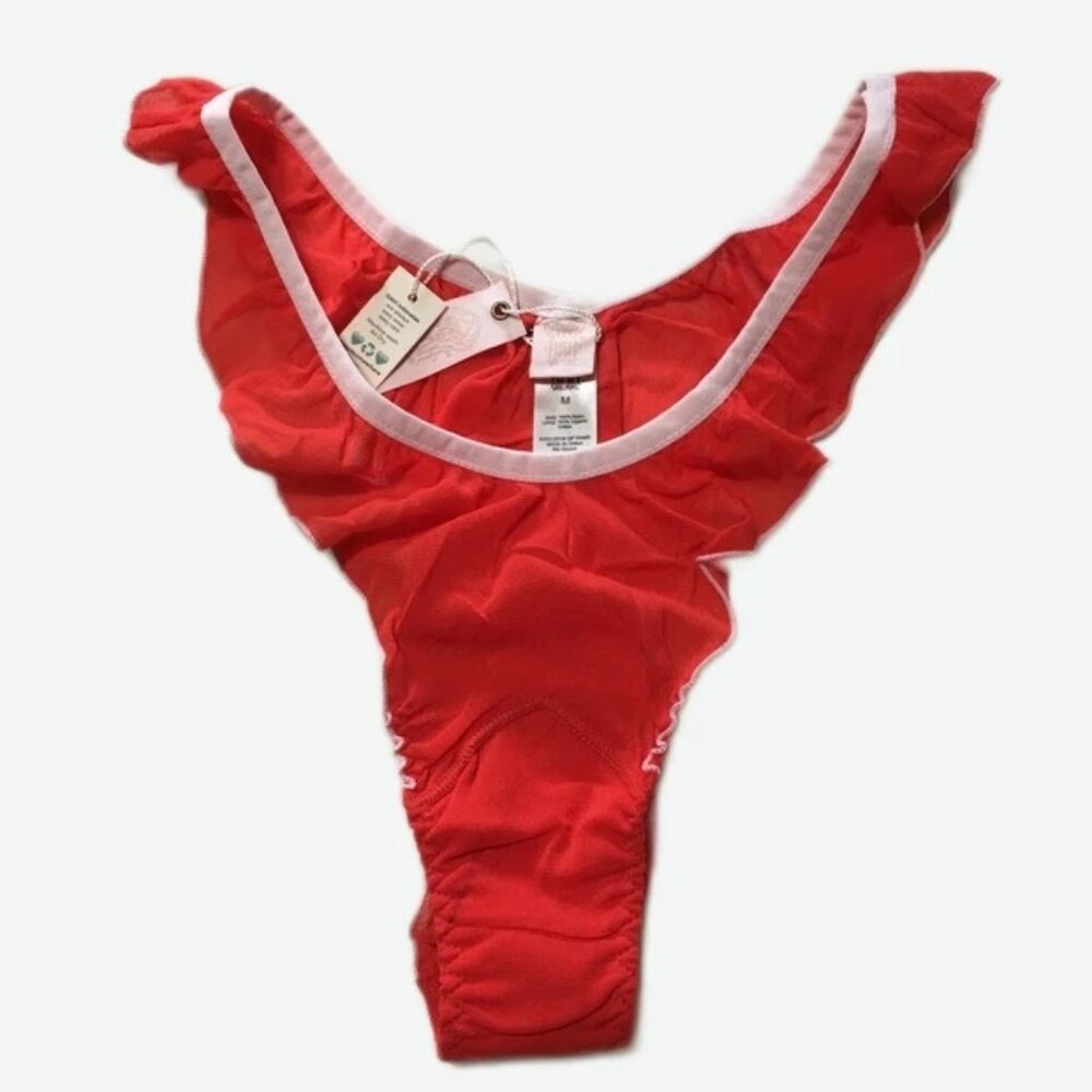 Free People HAH Fly Girl Blood Orange Mesh Panty- Medium